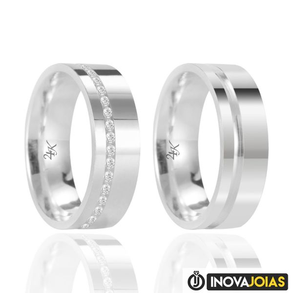 Alianças Cravejadas de Namoro em Prata 950 - 24K76