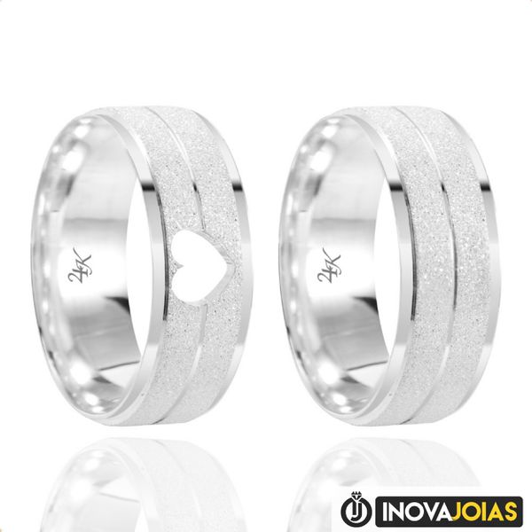 Par de Alianças Diamantadas de Namoro em Prata 950 com Coração - AL30