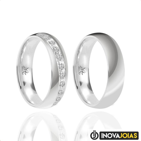 Par de Alianças Cravejadas de Namoro em Prata 950 - P153