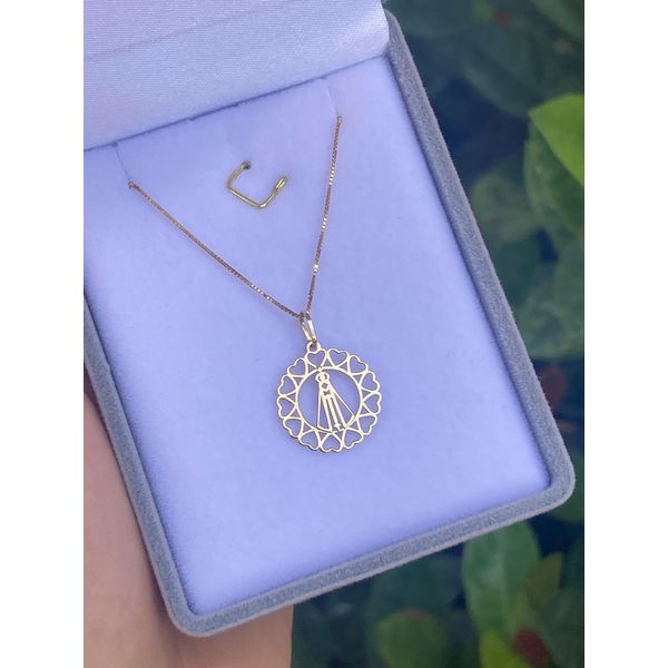 Colar Com Pingente Nossa Senhora Aparecida 15mm Ouro 18K