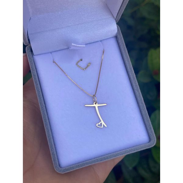 Colar Com Pingente Letra Personalizado 15mm Ouro 18K 