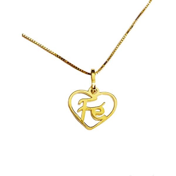 Colar Com Pingente Coração Fé Pequeno Ouro 18k/750 
