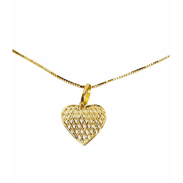 Colar Com Pingente Coração Trabalhado Pequeno Ouro 18k/750 