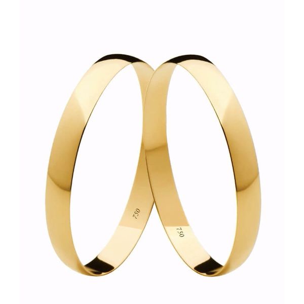 Par de Alianças Casamento Modelo Tradicional Ouro 18k/750 3.00mm Abaulada Polida - 10006