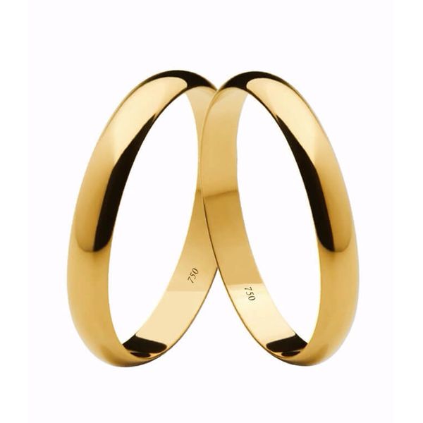 Par de Alianças Casamento Modelo Tradicional Ouro 18k/750 3.30mm Abaulada Polida - 10009