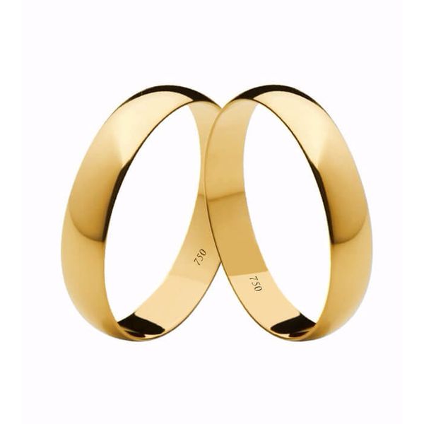 Par de Alianças Casamento Modelo Tradicional Ouro 18k/750 4.00mm Abaulada Polida - 10011