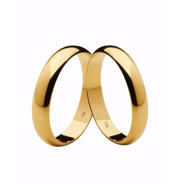 Par de Alianças Casamento Modelo Tradicional Ouro 18k/750 4.00mm Abaulada Polida - 10012