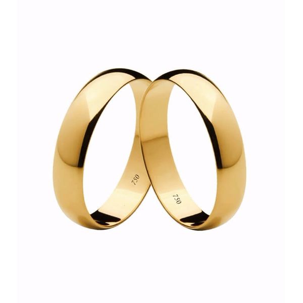 Par de Alianças Casamento Modelo Tradicional Ouro 18k/750 4.40mm Abaulada Polida - 10014