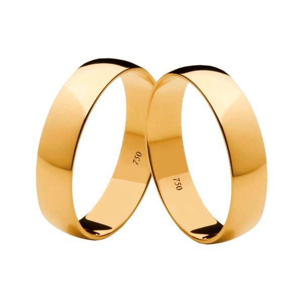 Par de Alianças Casamento Modelo Tradicional Ouro 18k/750 4.80mm Abaulada Polida - 10016