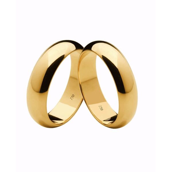 Par de Alianças Casamento Modelo Tradicional Ouro 18k/750 5.80mm Abaulada Polida - 10020