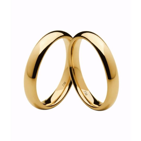 Par de Alianças Casamento Modelo Tradicional Ouro 18k/750 4.00mm Abaulada Polida Anatômica/Confort - 10026