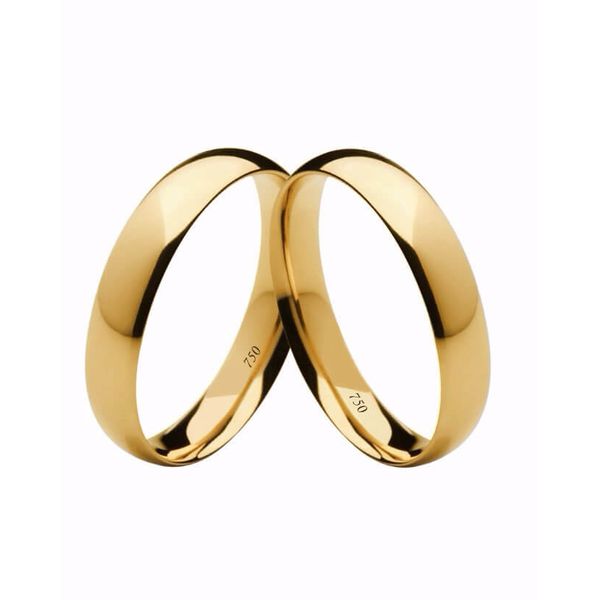 Par de Alianças Casamento Modelo Tradicional Ouro 18k/750 4.10mm Abaulada Polida Anatômica/Confort - 10027