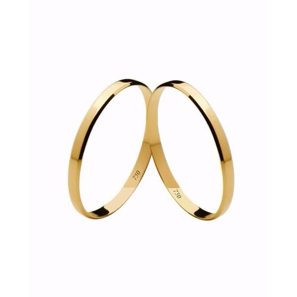 Par de Alianças Casamento Modelo Tradicional Ouro 18k/750 2.00mm Reta Canto Chanfrado Polida - 10030