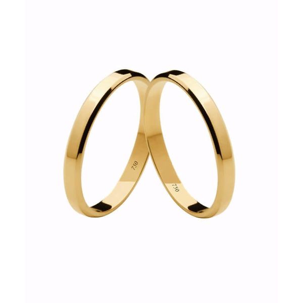 Par de Alianças Casamento Modelo Tradicional Ouro 18k/750 3.00mm Reta Canto Chanfrado Polida