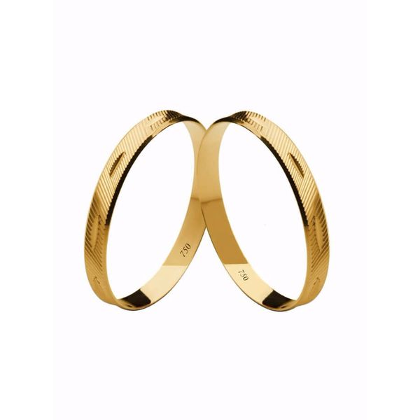 Par de Alianças Casamento Modelo Diamantado Trabalhado Ouro 18k/750 2.60mm Reta Polida - 10035
