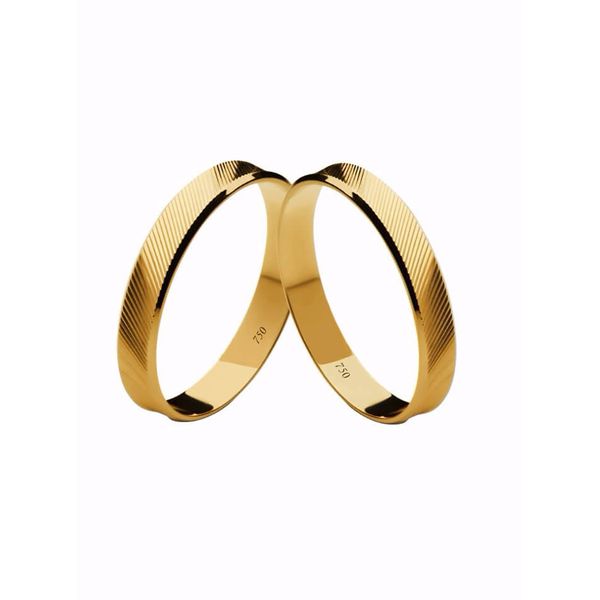 Par de Alianças Casamento Modelo Trabalhado Ouro 18k/750 3.50mm Reta/Trabalhada Polida - 10036