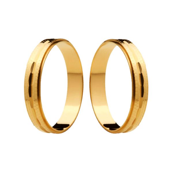 Par de Alianças Casamento Modelo Diamantado Trabalhado Ouro 18k/750 4.00mm Reta Polida - 10040