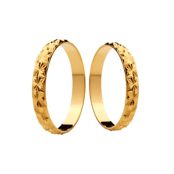 Par de Alianças Casamento Modelo Diamantado Ouro 18k/750 3.00mm Abaulada Polida - 10042