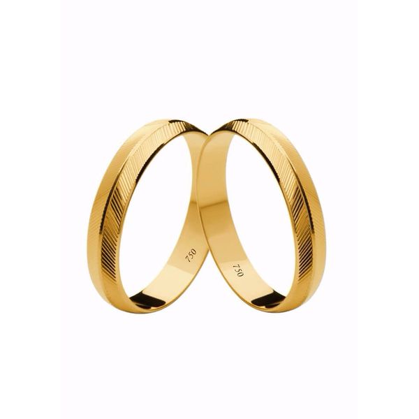 Par de Alianças Casamento Modelo Trabalhado Ouro 18k/750 4.00mm Abaulada Friso Central Polida - 10044