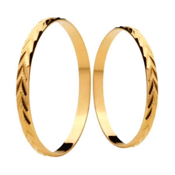 Par de Alianças Casamento Modelo Diamantado Trabalhado Ouro 18k/750 2.00mm Reta Polida - 10045
