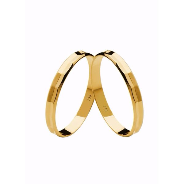 Par de Alianças Casamento Modelo Trabalhado Ouro 18k/750 2.70mm Detalhe Central Polida - 10047