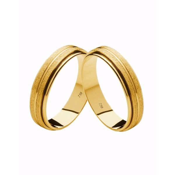 Par de Alianças Casamento Modelo Trabalhado Ouro 18k/750 5.00mm Reta Polida/Fosca - 10055