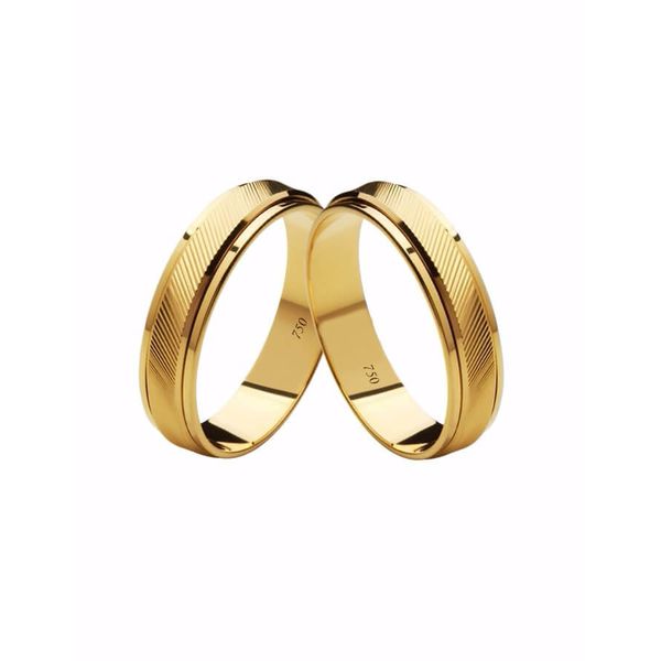 Par de Alianças Casamento Modelo Trabalhado Ouro 18k/750 5.00mm Reta Polida Com Ródio - 10056