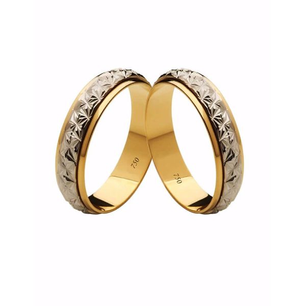 Par de Alianças Casamento Modelo Diamantado Ouro 18k/750 5.00mm Reta Polida Com Ródio - 10060