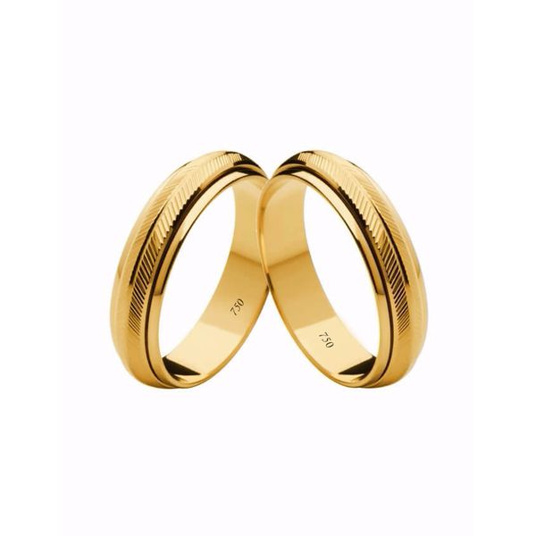 Par de Alianças Casamento Modelo Trabalhado Ouro 18k/750 5.00mm Reta Polida - 10066