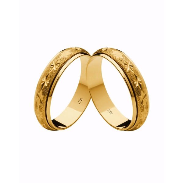 Par de Alianças Casamento Modelo Diamantado Ouro 18k/750 5.00mm Reta Fosca - 10075