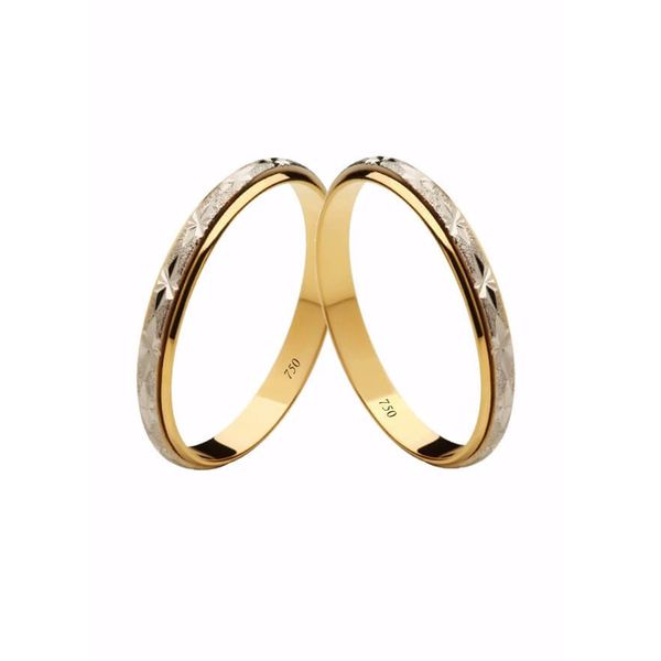 Par de Alianças Casamento Modelo Diamantado Ouro 18k/750 2.70mm Reta Fosca Com Ródio - 10076