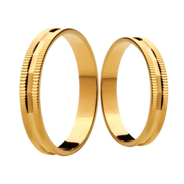 Par de Alianças Casamento Modelo Diamantado Trabalhado Ouro 18k/750 3.50mm Reta Polida - 10081