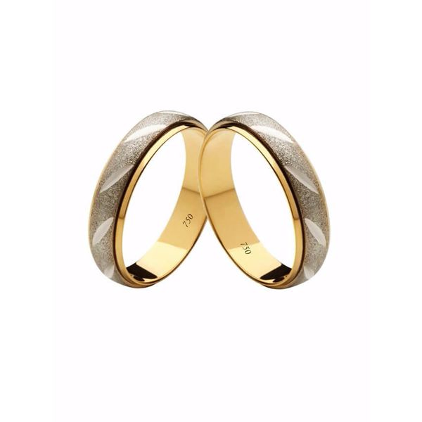 Par de Alianças Casamento Modelo Diamantado Ouro 18k/750 5.00mm Reta Fosca Com Ródio - 10087