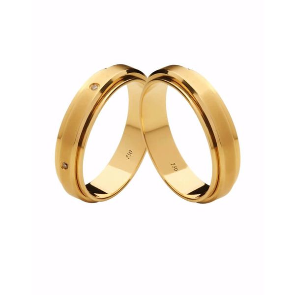 Par de Alianças Casamento Modelo Trabalhado Ouro 18k/750 5.00mm Reta Polida Com 5 Pedras - 10089
