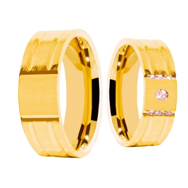 Par de Alianças Casamento Modelo Trabalhado Ouro 18k/750 6.00mm Reta Anatômica/Confort Fosca Com Pedras - 10097