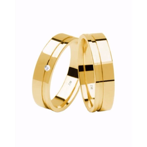 Par de Alianças Casamento Modelo Trabalhado Ouro 18k/750 5.00mm Reta Anatômica/Confort Fosca/Polida Com Pedra - 10100