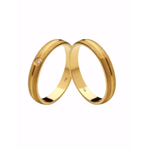 Par de Alianças Casamento Modelo Trabalhado Ouro 18k/750 3.50mm Abaulada Fosca Com Pedra - 10105
