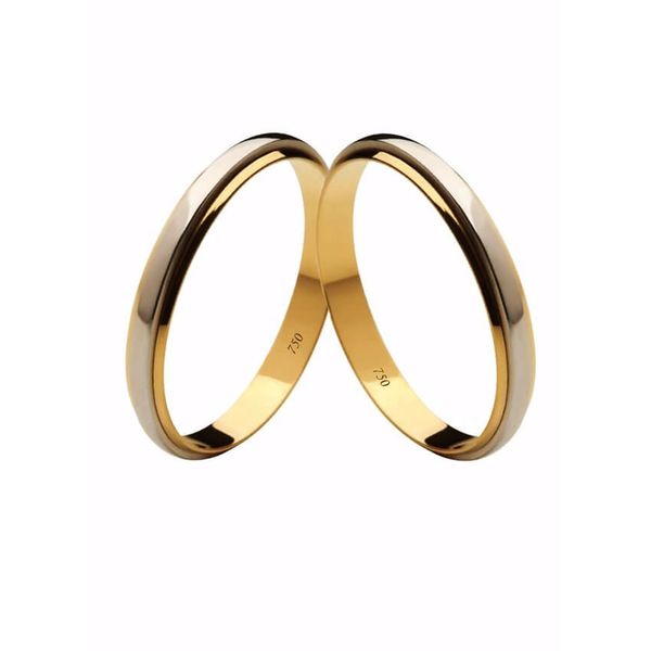 Par de Alianças Casamento Modelo Trabalhado Ouro 18k/750 2.70mm Reta Polida Com Ródio - 10116