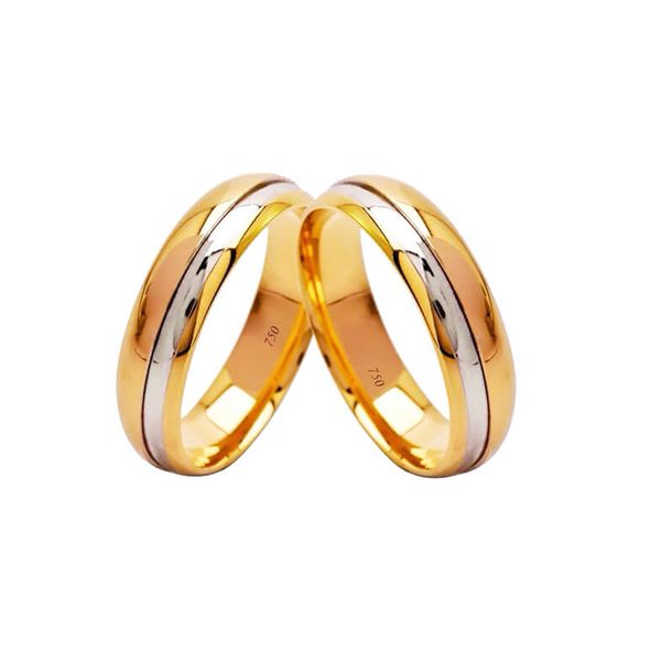 Par de Alianças Casamento Modelo Trabalhado Ouro 18k/750 5.00mm Abaulada Anatômica/Confort Polida Com Ródio -10133