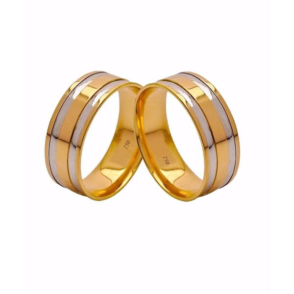 Par de Alianças Casamento Modelo Trabalhado Ouro 18k/750 7.20mm Reta Anatômica/Confort Polida Com Ródio - 10137