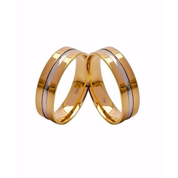 Par de Alianças Casamento Modelo Trabalhado Ouro 18k/750 5.70mm Reta Anatômica/Confort Polida Com Ródio - 10138