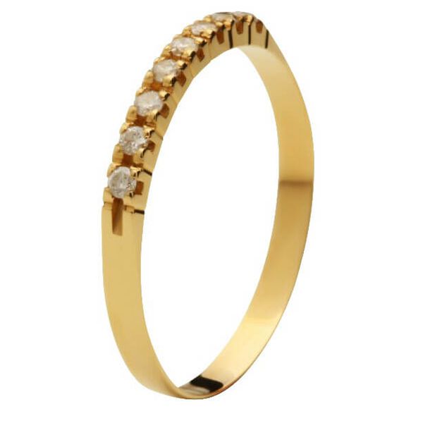Meia Aliança Em Ouro 18k/750 2.20mm De Largura Reta Polida Com 8 Pedras De 1.50mm - 10155 