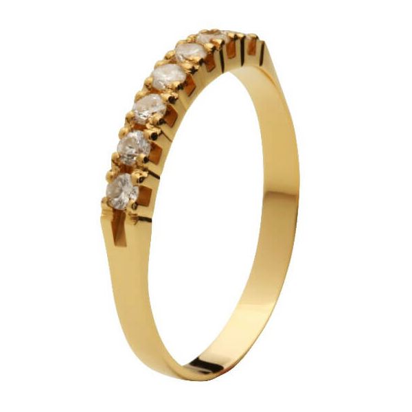 Meia Aliança Em Ouro 18k/750 2.80mm De Largura Reta Polida Com 7 Pedras De 2.00mm - 10156