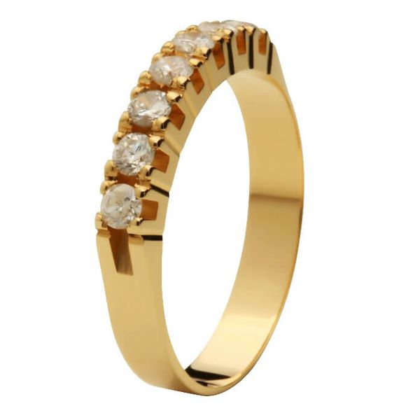 Meia Aliança Em Ouro 18k/750 3.40mm De Largura Reta Polida Com 7 Pedras De 2.50mm - 10157