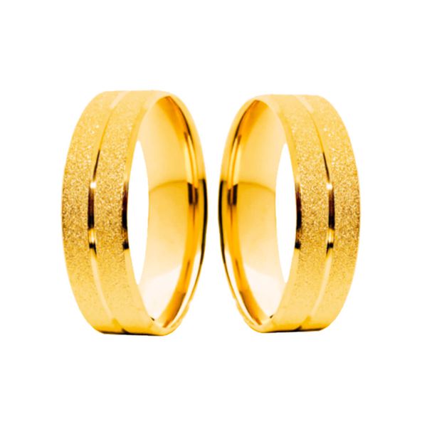 Par de Alianças Casamento Modelo Trabalhado Ouro 18k/750 6.00mm Reta Semi Anatômica/Semi Confort Fosca - 10159