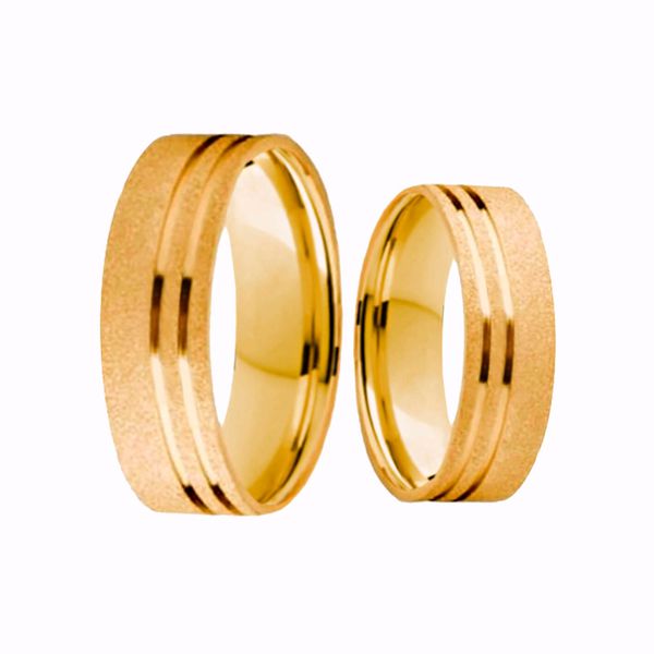 Par de Alianças Casamento Modelo Trabalhado Ouro 18k/750 6.00mm Reta Fosca 2 Frisos Anatômica/Confort - 10160