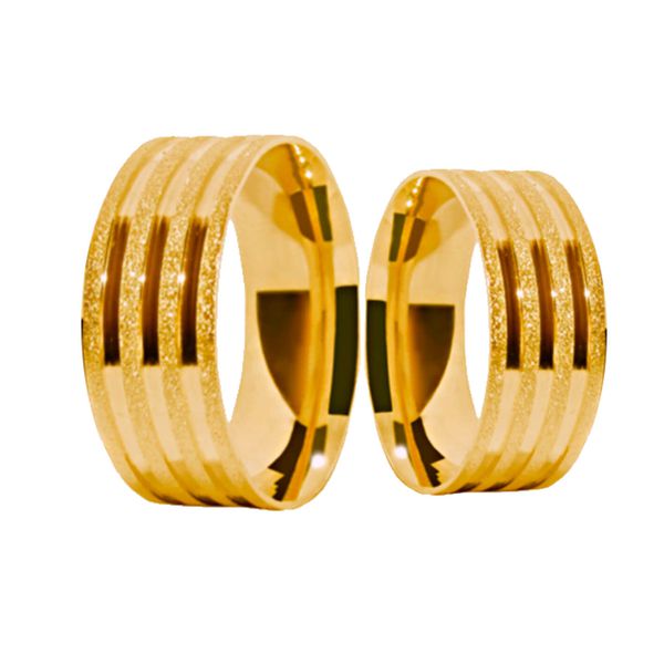  Par de Alianças Casamento Modelo Trabalhado Ouro 18k/750 6.00mm Reta Fosca 3 Frisos Anatômica/Confort - 10162