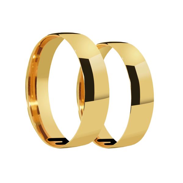 Par de Alianças Casamento Modelo Tradicional Ouro 18k/750 4.80mm Reta Polida - 10175