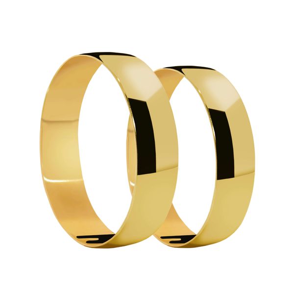 Par de Alianças Casamento Modelo Tradicional Ouro 18k/750 4.80mm Reta Polida Semi Anatômica- 10177