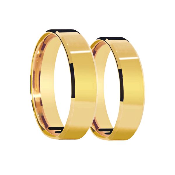 Par de Alianças Casamento Modelo Tradicional Ouro 18k/750 4.40mm Reta Polida - 10184